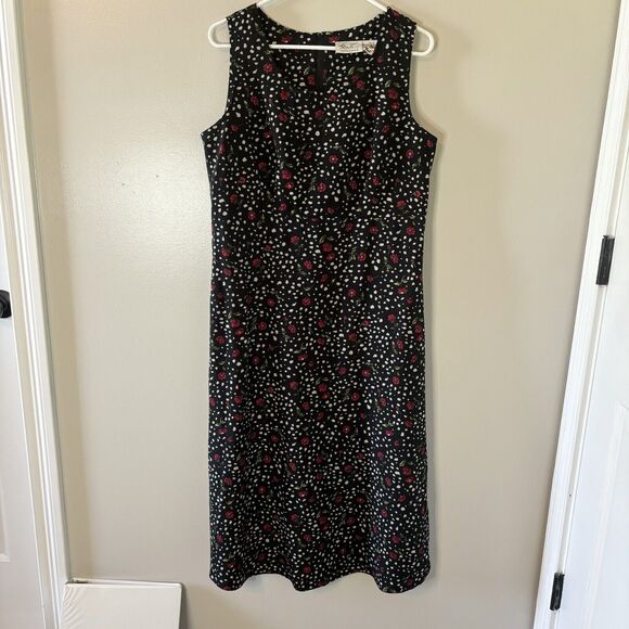 Vintage Kathie Lee Collection Midi Dress Black Red Floral 90’s Cottageco… - Picture 1 of 6